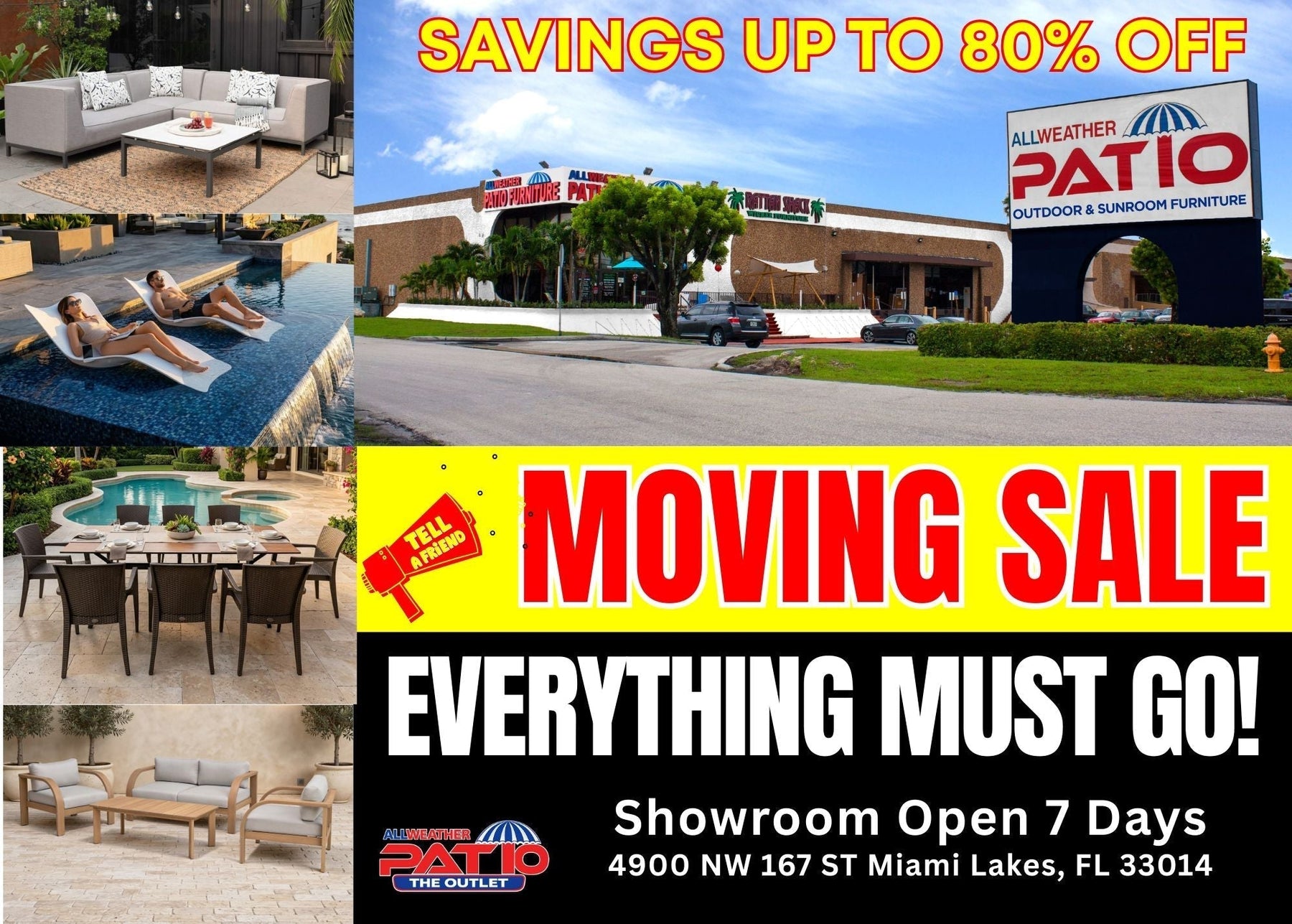 HUGE Moving Sale after 20 years! August 15 & 16. Everything must go! Allweather Patio / Rattan Shack, 4900 NW 167 St, Miami, FL 33014.