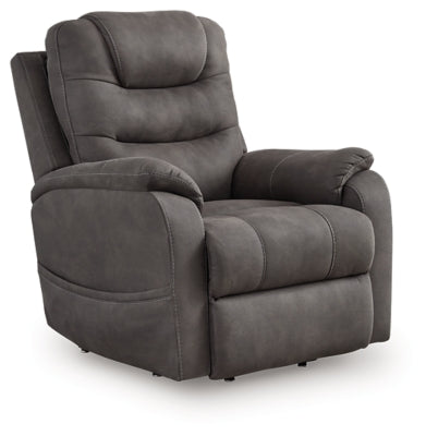 Ashley Furniture Snowfield Power Lift Recliner in closed position, featuring plush upholstery and a sturdy frame for comfort and support.
