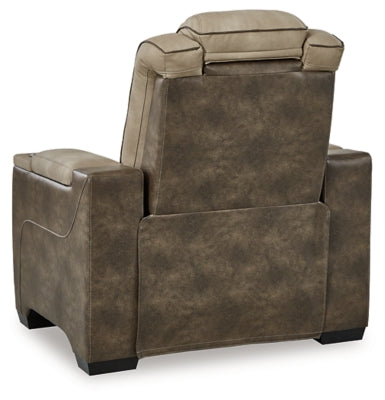 Ashley Furniture Next-Gen DuraPella power recliner with plush upholstery and built-in control panel, shown from the back view.