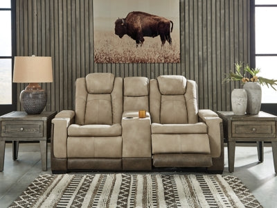 Ashley Furniture Next-Gen DuraPella power reclining loveseat with console, featuring plush cushions and modern design.