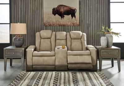 Ashley Furniture Next-Gen DuraPella power reclining loveseat with built-in console, plush cushions, and modern design.
