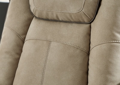 Close-up of the stitching detail on the Next-Gen DuraPella Power Recliner by Ashley Furniture, showing plush fabric and elegant design.