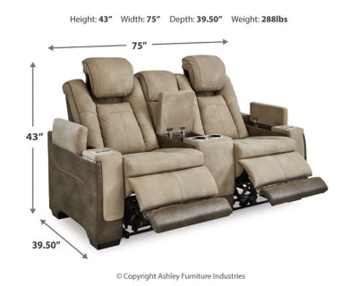 Ashley Furniture Next-Gen DuraPella power reclining loveseat with built-in console, featuring plush upholstery and modern design.