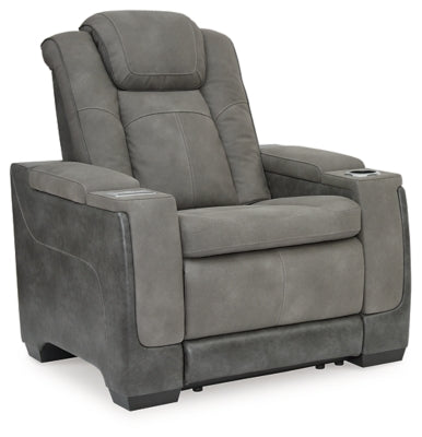 Next-Gen DuraPella Power Recliner by Ashley Furniture, showing a closed, plush recliner with padded armrests and cushioned back.