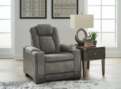 Ashley Furniture Next-Gen DuraPella Power Recliner in dark leather with plush cushioning and modern design.