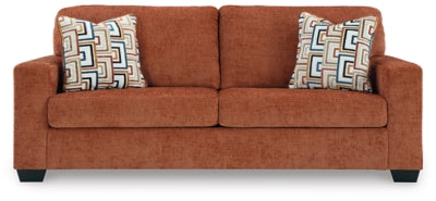 Ashley Furniture Aviemore sofa with plush cushions and neutral fabric, shown from a front head-on view.