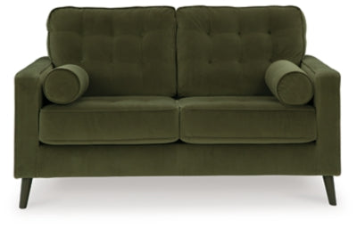 Reveon Lakes loveseat by Ashley Furniture, featuring plush fabric, cushioned armrests, and a cozy seating design.