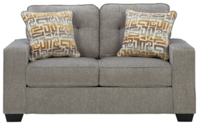 Ashley Furniture Larimer Loveseat with plush fabric and cushioned armrests, shown from a front head-on view.