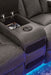 Ashley Furniture Fyne-Dyme Power Reclining Loveseat with Console, featuring plush upholstery and built-in cup holders.