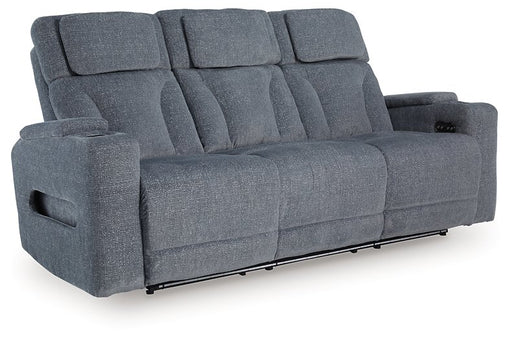 Ashley Furniture Studio Cave Power Reclining Sofa, angled view showing plush cushions and reclining mechanism.