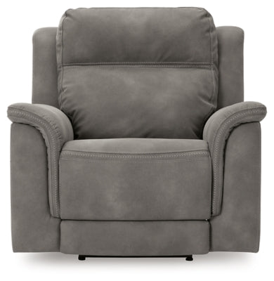 Ashley Furniture Next-Gen DuraPella power recliner with plush fabric and modern design, shown from the front in the image.