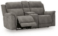 Ashley Furniture Next-Gen DuraPella Power Reclining Loveseat with Console, shown in an open angled view.