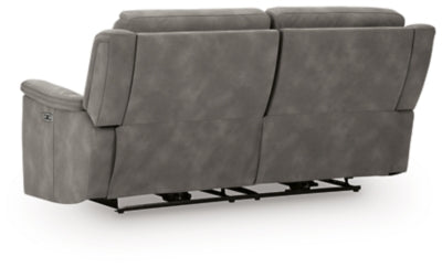 Ashley Furniture Next-Gen DuraPella power reclining sofa with plush cushions and modern design, shown from the back view.