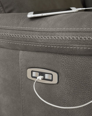 Ashley Furniture Next-Gen DuraPella Power Recliner with USB port, featuring plush fabric upholstery and adjustable reclining mechanism.