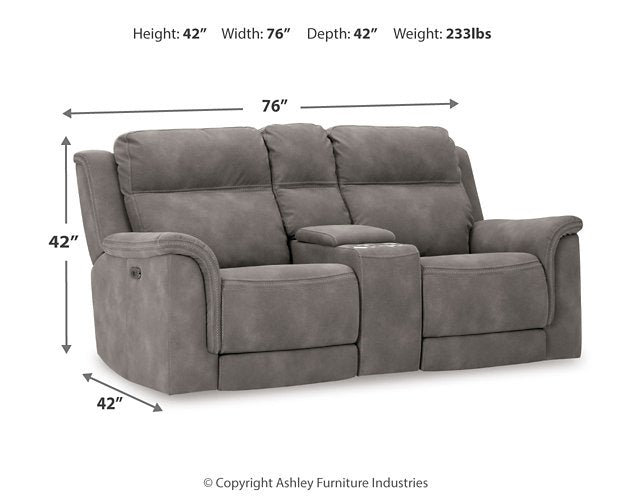 Ashley Furniture Next-Gen DuraPella power reclining loveseat with console, featuring plush cushions and a contemporary design.