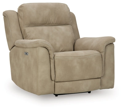 Ashley Furniture Next-Gen DuraPella power recliner in dark brown leather, showing a side angle with closed recline in a modern living room setting.