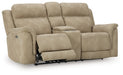 Ashley Furniture Next-Gen DuraPella power reclining loveseat with console, shown in an open angled view.