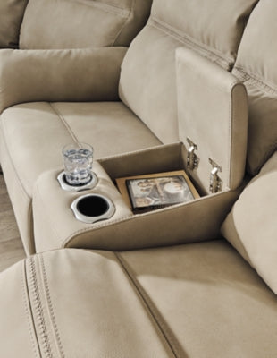Ashley Furniture Next-Gen DuraPella power reclining loveseat with built-in console, featuring plush cushions and modern design.