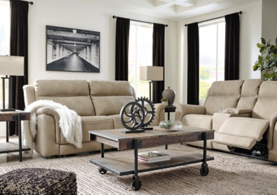 Ashley Furniture Next-Gen DuraPella Power Reclining Sofa with plush cushions and reclining features in a modern living room setting.