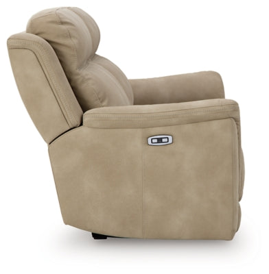 Ashley Furniture Next-Gen DuraPella Power Reclining Sofa with plush cushions and reclining feature, shown from side view.