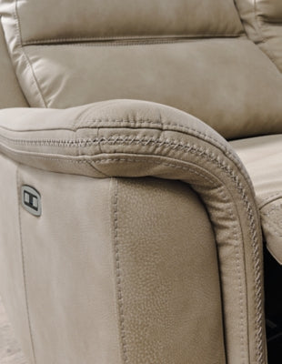 Close-up of the stitching detail on the Ashley Furniture Next-Gen DuraPella Power Reclining Sofa, showcasing its premium upholstery.