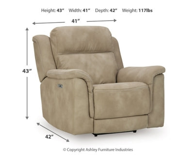 Ashley Furniture Next-Gen DuraPella power recliner with plush fabric and padded armrests, shown in a cozy living room setting.