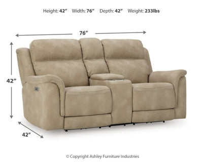 Ashley Furniture Next-Gen DuraPella power reclining loveseat with console, featuring plush cushions and contemporary design.