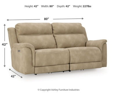 Ashley Furniture Next-Gen DuraPella power reclining sofa with plush cushions and modern design, shown in a living room setting.