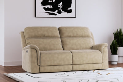 Ashley Furniture Next-Gen DuraPella Power Reclining Sofa with plush cushions and reclining seats in a modern fabric upholstery.