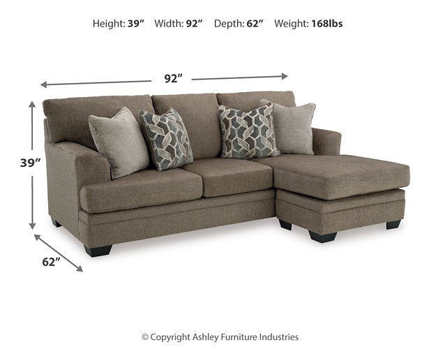 Ashley Furniture Stonemeade sofa chaise, chofa with plush cushions and wooden legs, in a neutral fabric, perfect for living room lounging.