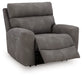 Ashley Furniture Next-Gen DuraPella power recliner with open, angled view showcasing plush upholstery and reclining mechanism.