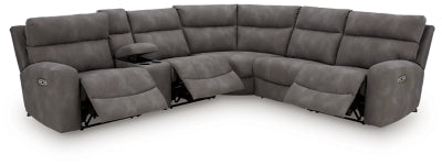 Ashley Furniture Next-Gen DuraPella power reclining sectional with plush cushions and multiple seating options, open view of the sectional.