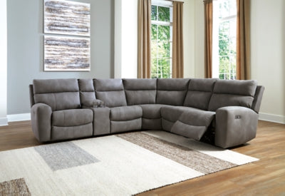 Open view of Ashley Furniture Next-Gen DuraPella Power Reclining Sectional showing plush cushions and modern design.