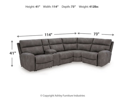 Ashley Furniture Next-Gen DuraPella power reclining sectional with plush cushions and modern design, shown in a spacious living room setting.