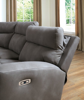Ashley Furniture Next-Gen DuraPella power reclining sectional with plush cushions and modern design, shown from a detailed angle.