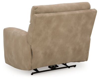 Ashley Furniture Next-Gen DuraPella Power Recliner with plush fabric and built-in controls, shown from the back view.