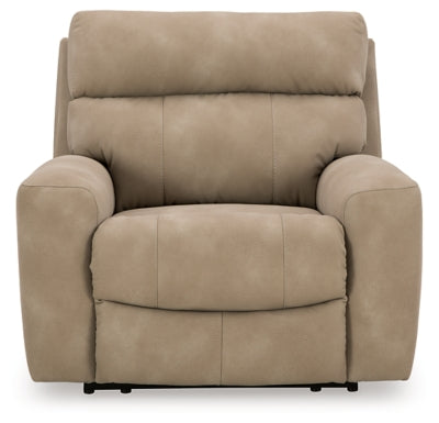 Ashley Furniture Next-Gen DuraPella Power Recliner with plush cushioning and dark wood base, shown from front angle.