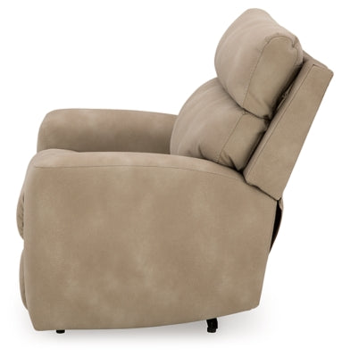 Ashley Furniture Next-Gen DuraPella Power Recliner with plush cushioning and built-in controls, shown from the side.