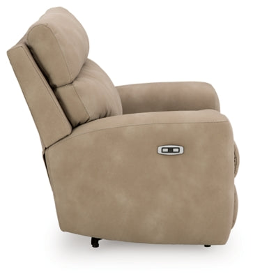 Ashley Furniture Next-Gen DuraPella power recliner with plush upholstery and side control panel, shown from the side.