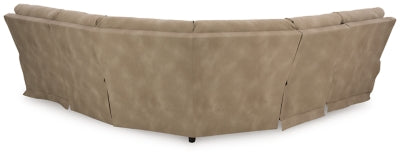 Ashley Furniture Next-Gen DuraPella power reclining sectional with plush fabric and multiple seating sections, shown from the back.