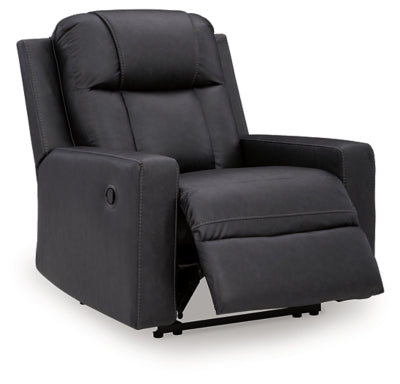 Ashley Furniture Mackmenville recliner in a relaxed open position, showcasing plush upholstery and comfortable design.