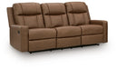 Ashley Furniture Mackmenville reclining sofa in a closed position, featuring plush upholstery and padded armrests.