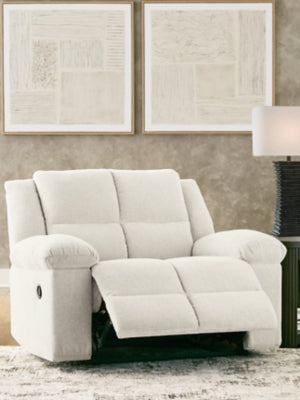 Ashley Furniture Orlen oversized recliner in open position, plush fabric, and wide seating for comfortable relaxation.