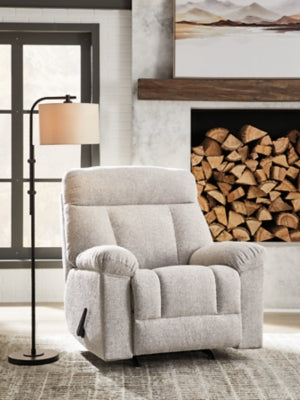 Ashley Furniture Hoyne Park recliner in a closed position with plush fabric upholstery and a modern design.