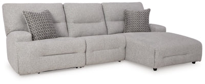 Ashley Furniture Acklen Place power reclining sectional shown from a side angle, featuring plush cushions and a modern design.