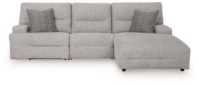 Ashley Furniture Acklen Place power reclining sectional sofa with plush cushions and reclining seats, shown from a head-on angle.