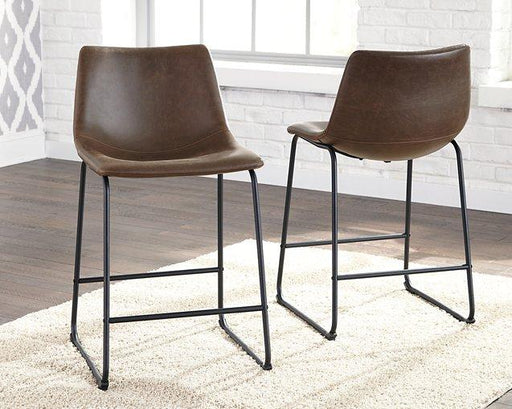 Counter height Ashley Furniture Centiar bar stool with wooden legs and upholstered seat, ideal for kitchen or bar area.
