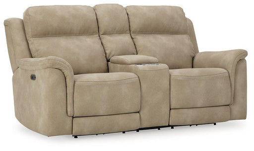 Ashley Furniture Next-Gen DuraPella power reclining loveseat with built-in console, featuring plush upholstery and contemporary design.