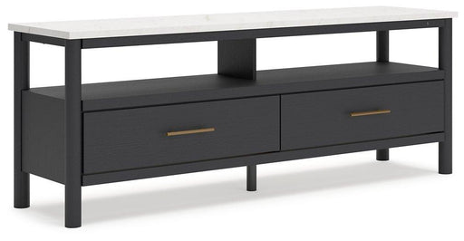 Ashley Furniture Cadmori 72-inch TV stand, modern entertainment center with open shelves and storage compartments.