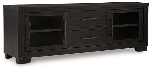 Ashley Furniture Galliden 80-inch TV stand with open shelves and storage compartments for modern living room organization.